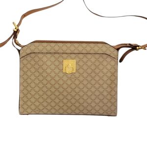 Celine Brown Monogram Crossbody Bag with Gold Plate